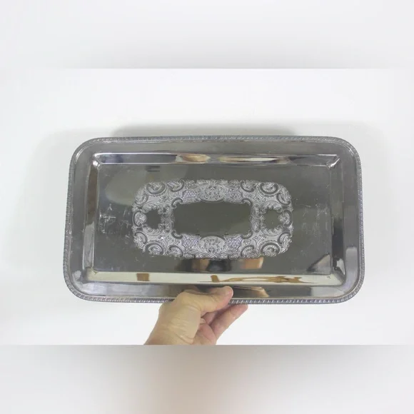 Small Silver Plated Footed Tray with Rope Edge Detail, Rectangle Rectangular - Picture 2 of 9